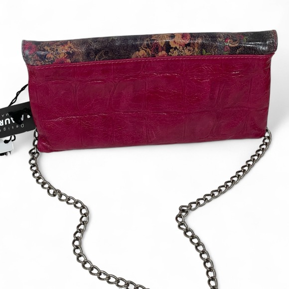 Italian Leather Floral Clutch Dark Pink‎ Evening Bag - Picture 8 of 16
